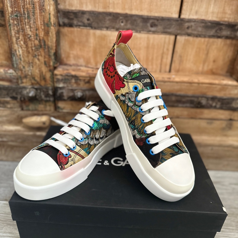 Dolce & Gabbana Red and Black Sneakers Unisex Size 8.5